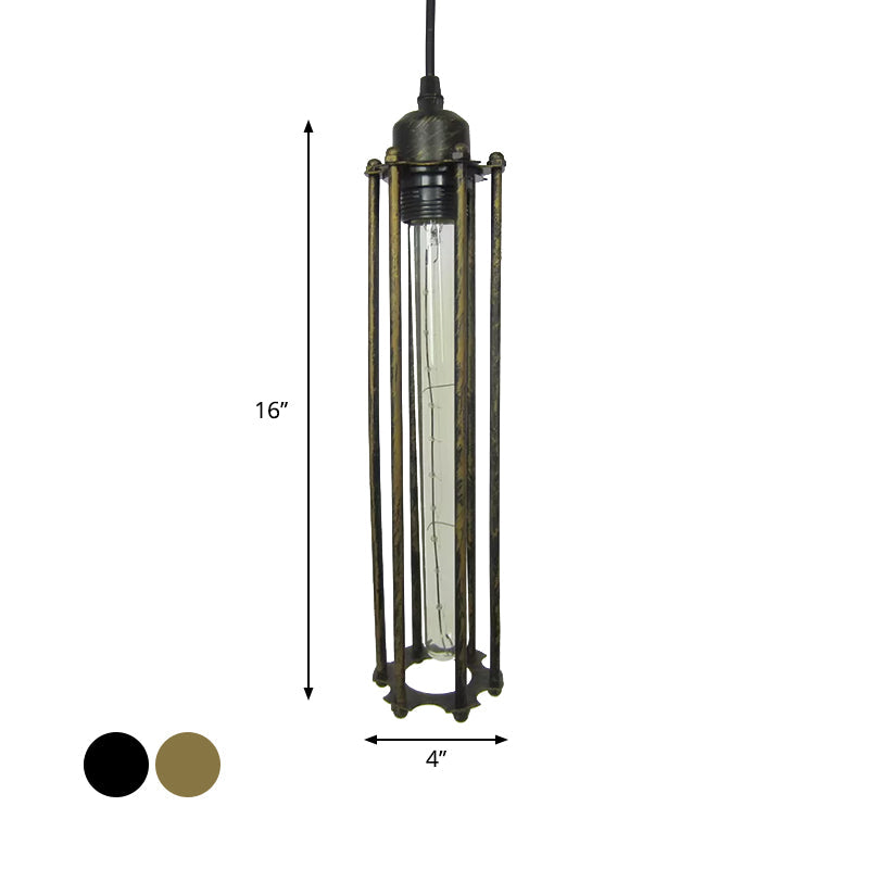 Industrial Metal Cage Pendant Light With Black/Bronze Finish - Bedroom Hanging Lamp Fixture