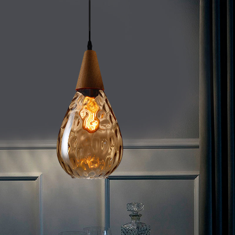 Teardrop Pendant Lamp - Modernist Style Amber/Clear Dimpled Glass 1 Light Indoor Fixture 6/8 Width