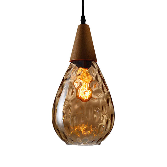 Teardrop Pendant Lamp - Modernist Style Amber/Clear Dimpled Glass 1 Light Indoor Fixture 6/8 Width