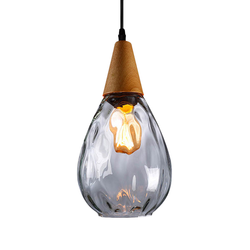 Modernist Style Teardrop Pendant Lamp With Dimpled Glass - 6’/8’ Wide Amber/Clear 1 Light