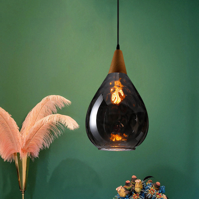 Teardrop Pendant Lamp - Modernist Style Amber/Clear Dimpled Glass 1 Light Indoor Fixture 6/8 Width