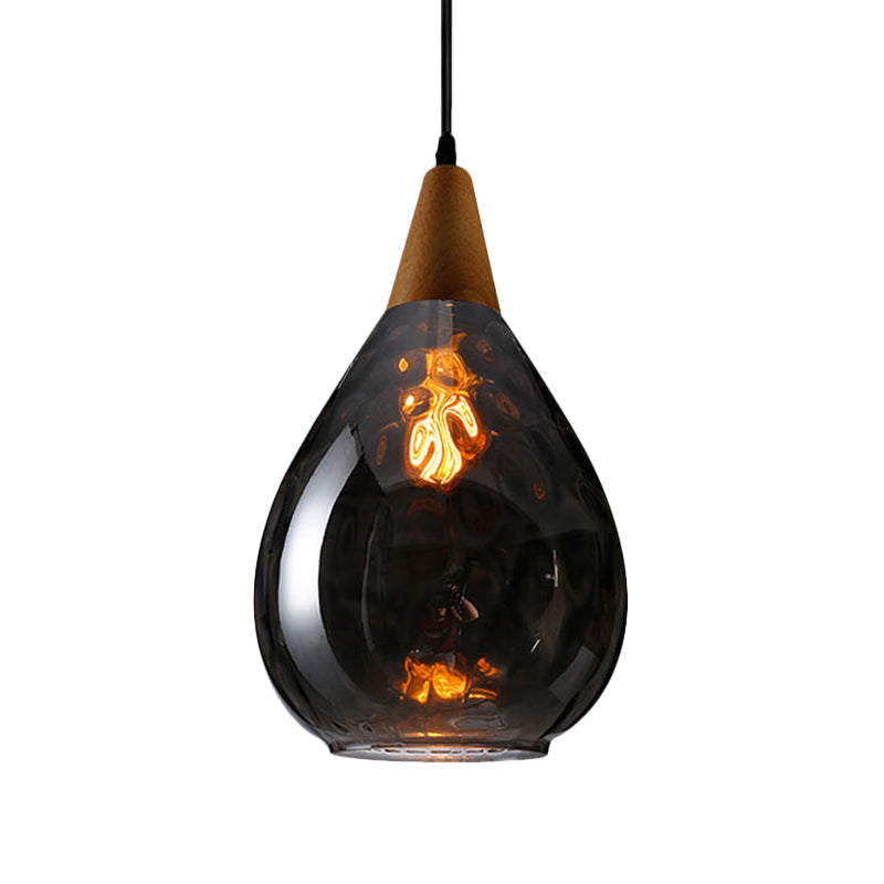 Modernist Style Teardrop Pendant Lamp With Dimpled Glass - 6’/8’ Wide Amber/Clear 1 Light
