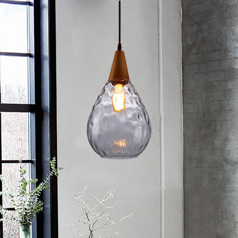 Modernist Style Teardrop Pendant Lamp With Dimpled Glass - 6’/8’ Wide Amber/Clear 1 Light