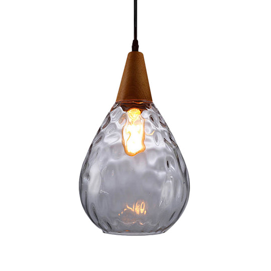 Modernist Style Teardrop Pendant Lamp With Dimpled Glass - 6’/8’ Wide Amber/Clear 1 Light