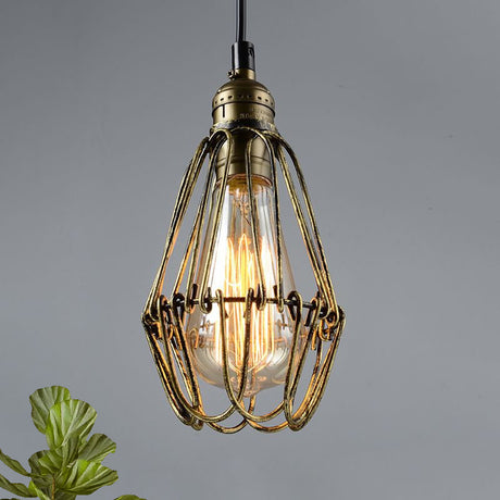 Rustic Diamond Cage Pendant Light For Restaurants - 1 Head Wrought Iron In Black/Brass