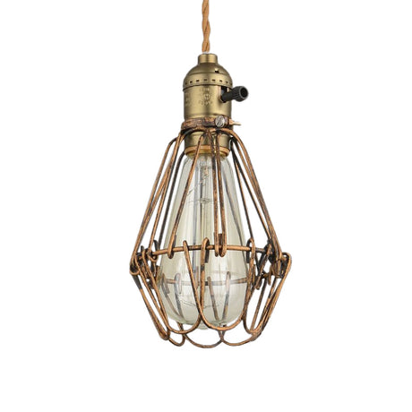 Rustic Diamond Cage Pendant Light For Restaurants - 1 Head Wrought Iron In Black/Brass