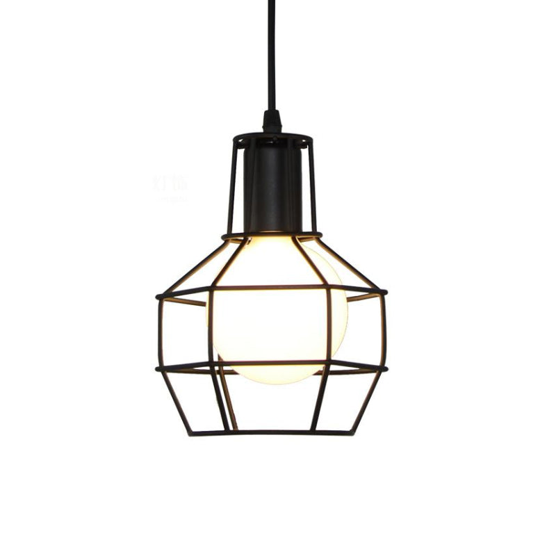 Modern Silver/Gold Metal Ceiling Fixture With Cage Shade - Stylish Loft Hanging Lamp For Coffee
