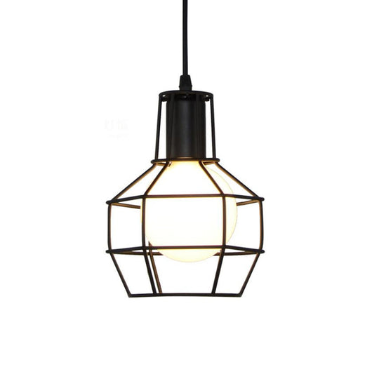 Modern Silver/Gold Metal Ceiling Fixture With Cage Shade - Stylish Loft Hanging Lamp For Coffee