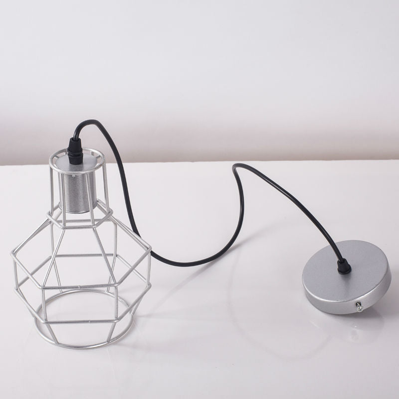 Modern Silver/Gold Metal Ceiling Fixture With Cage Shade - Stylish Loft Hanging Lamp For Coffee
