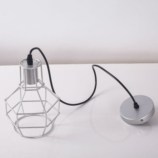 Modern Silver/Gold Metal Ceiling Fixture With Cage Shade - Stylish Loft Hanging Lamp For Coffee