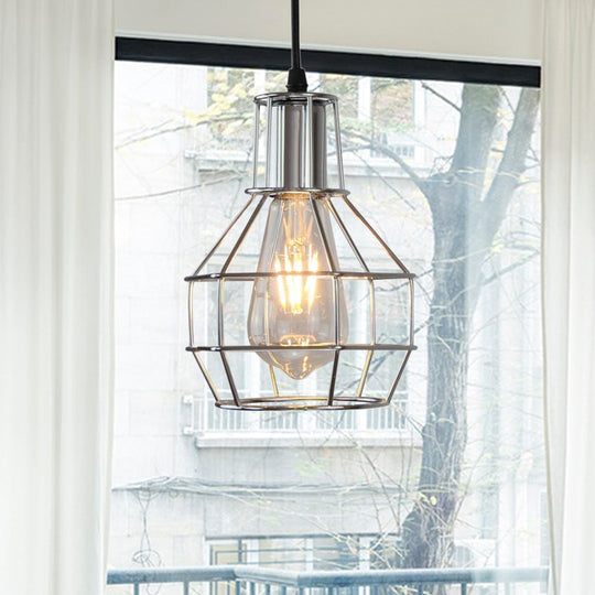 Modern Silver/Gold Metal Ceiling Fixture With Cage Shade - Stylish Loft Hanging Lamp For Coffee
