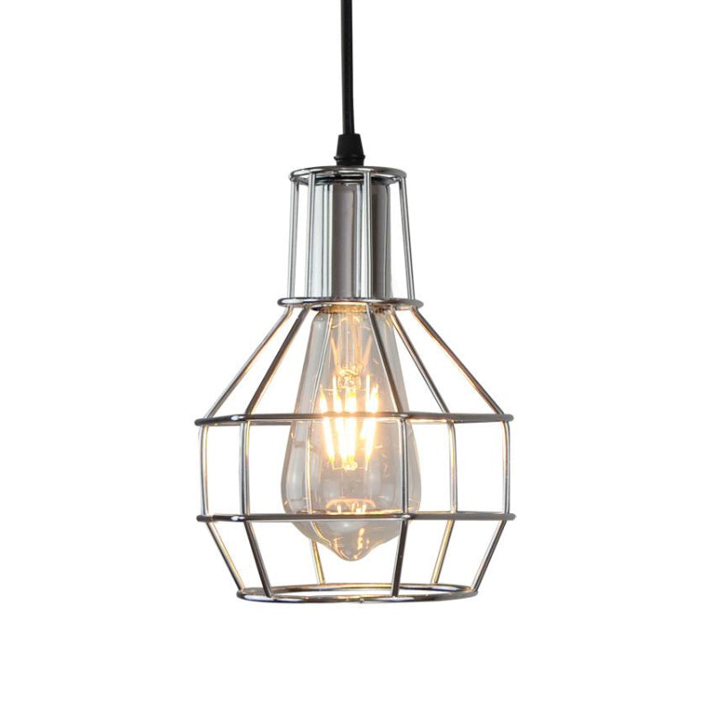 Modern Silver/Gold Metal Ceiling Fixture With Cage Shade - Stylish Loft Hanging Lamp For Coffee