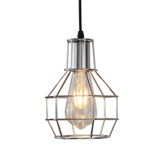 Modern Silver/Gold Metal Ceiling Fixture With Cage Shade - Stylish Loft Hanging Lamp For Coffee
