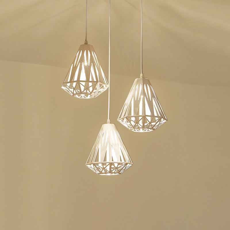 Stylish Polygon Pendant Light Fixture With Wire Frame For Dining Room - 1-Light In Black/White