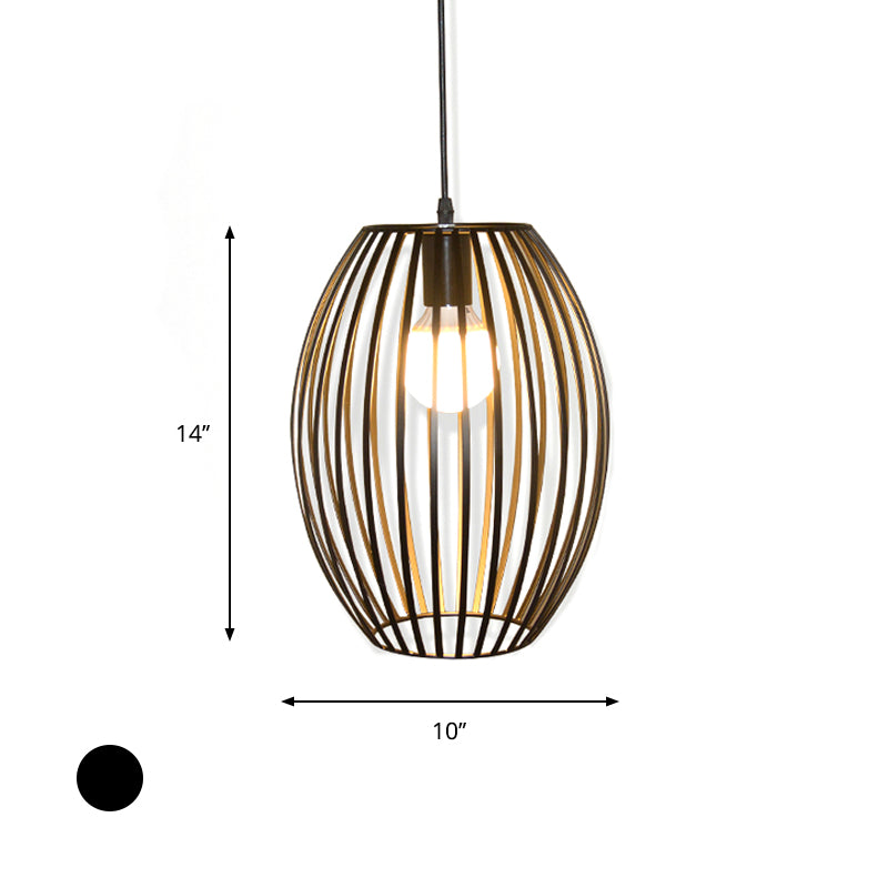 Retro Metal Pendant Light With Black Oval Cage Shade For Bedroom Ceiling