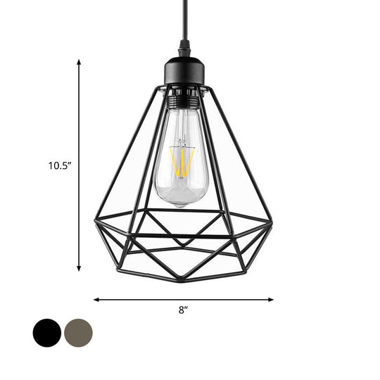 Industrial Style Mini Pendant Lighting With Cage Shade - 1 Light Black/Bronze Metal Ceiling Lamp