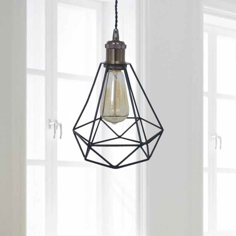 Industrial Style Mini Pendant Lighting With Cage Shade - 1 Light Black/Bronze Metal Ceiling Lamp