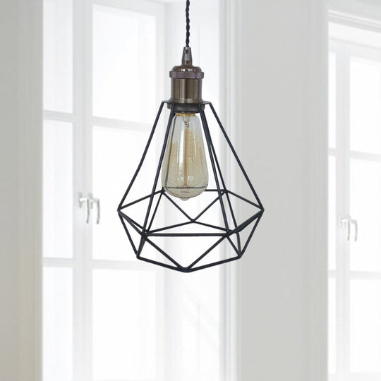 Industrial Style Mini Pendant Lighting With Cage Shade - 1 Light Black/Bronze Metal Ceiling Lamp