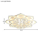 6/16/20 White Flush Mount Ceiling Light For Living Room - Warm/White Floral Acrylic Shade Crystal