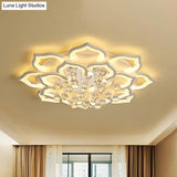 6/16/20 White Flush Mount Ceiling Light For Living Room - Warm/White Floral Acrylic Shade Crystal