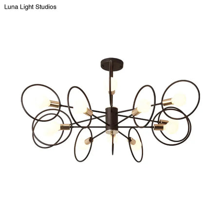 6/8/12-Head Tiered Circle Pendant Chandelier - Loft Style Coffee Iron Ceiling Light For Living Room