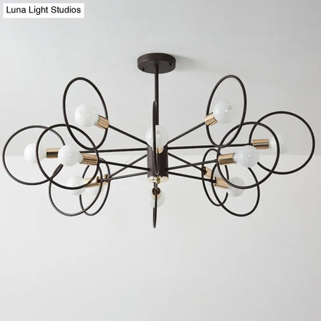 6/8/12-Head Tiered Circle Pendant Chandelier - Loft Style Coffee Iron Ceiling Light For Living Room
