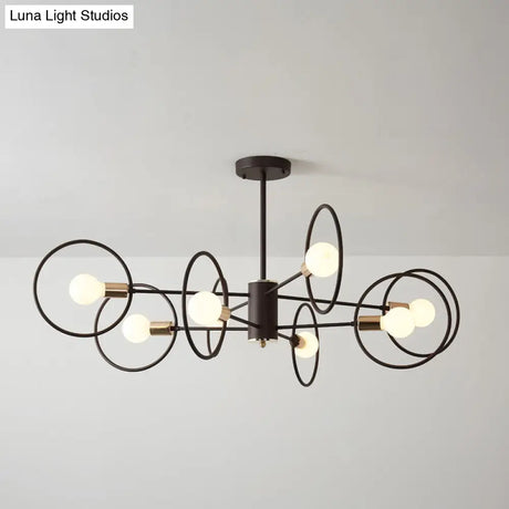 6/8/12-Head Tiered Circle Pendant Chandelier - Loft Style Coffee Iron Ceiling Light For Living Room