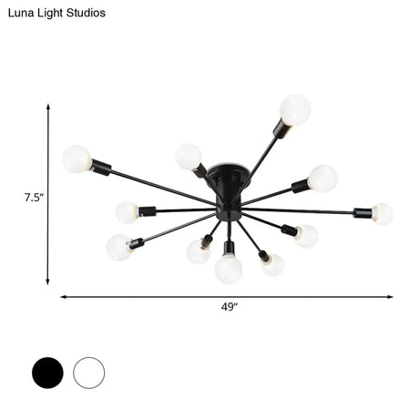 6/8 Head Retro Metal Ceiling Light Fixture - Semi Flush Mount Lighting For Bedroom In Black/White