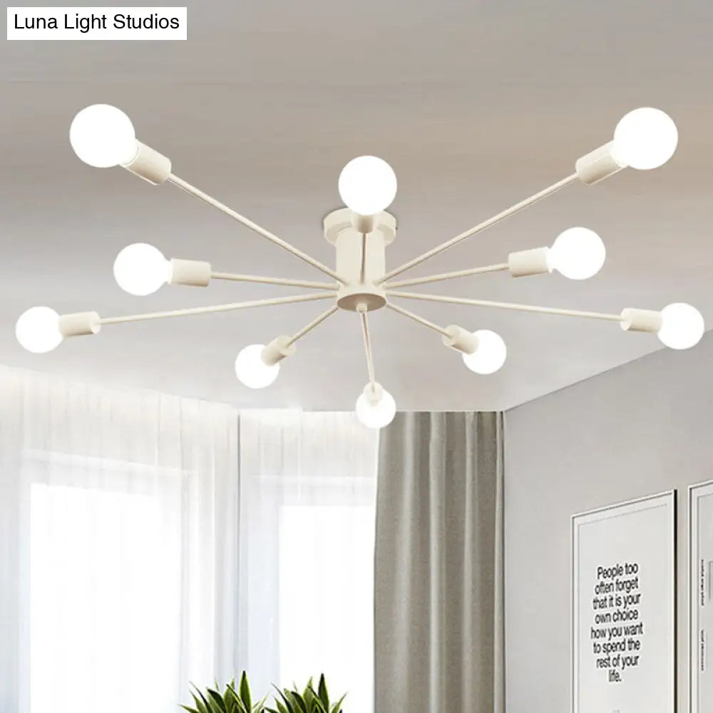 6/8 Head Retro Metal Ceiling Light Fixture - Semi Flush Mount Lighting For Bedroom In Black/White