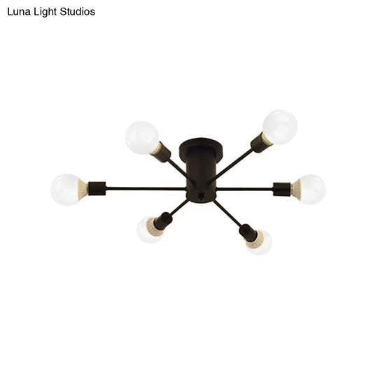 6/8 Head Retro Metal Ceiling Light Fixture - Semi Flush Mount Lighting For Bedroom In Black/White