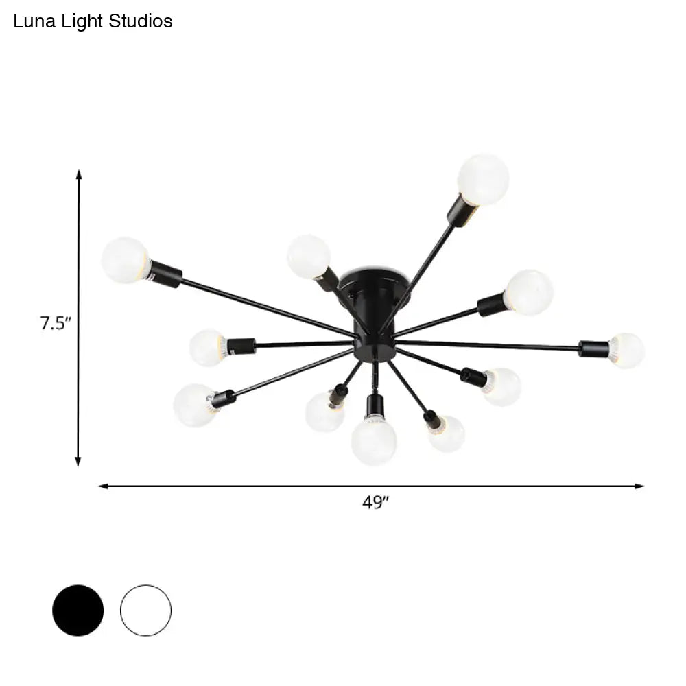6/8 Head Retro Metal Ceiling Light Fixture - Semi Flush Mount Lighting For Bedroom In Black/White