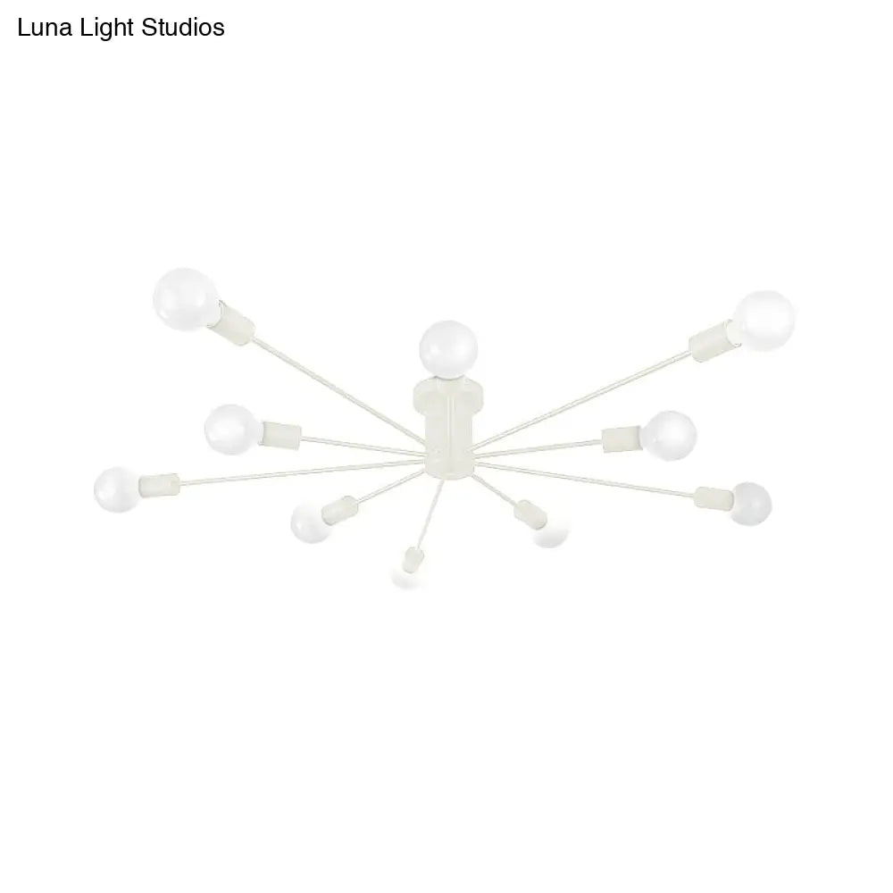 6/8 Head Retro Metal Ceiling Light Fixture - Semi Flush Mount Lighting For Bedroom In Black/White