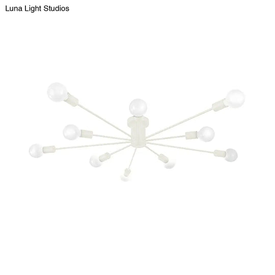 6/8 Head Retro Metal Ceiling Light Fixture - Semi Flush Mount Lighting For Bedroom In Black/White