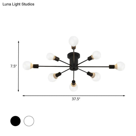 6/8 Head Retro Metal Ceiling Light Fixture - Semi Flush Mount Lighting For Bedroom In Black/White