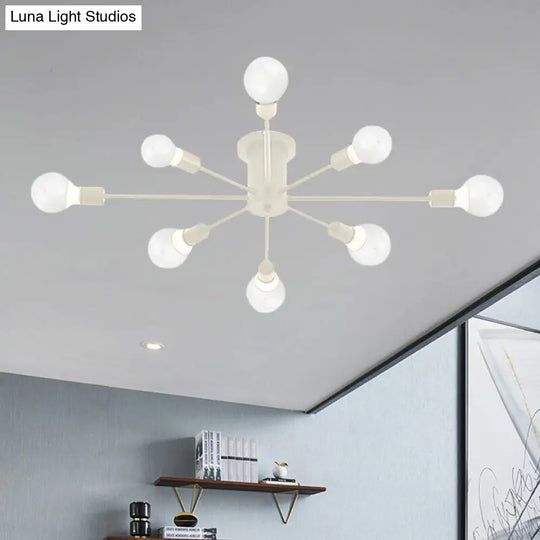 6/8 Head Retro Metal Ceiling Light Fixture - Semi Flush Mount Lighting For Bedroom In Black/White 8