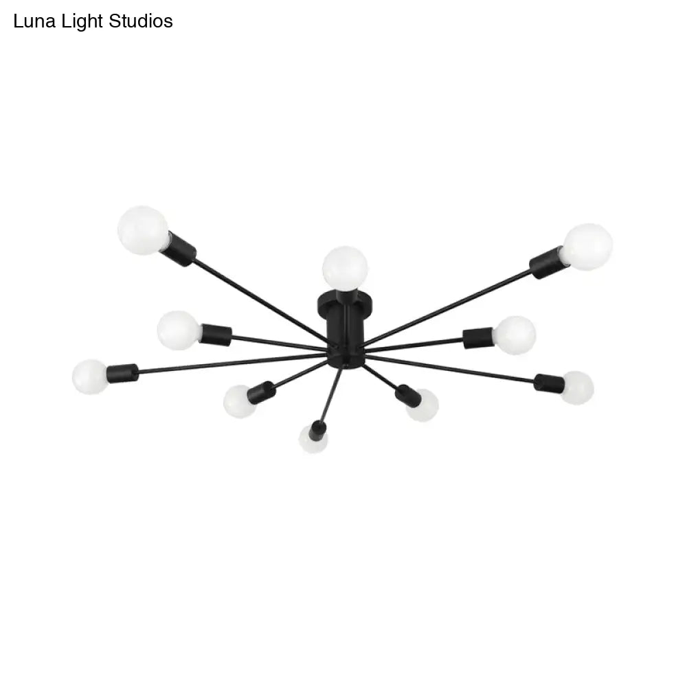 6/8 Head Retro Metal Ceiling Light Fixture - Semi Flush Mount Lighting For Bedroom In Black/White