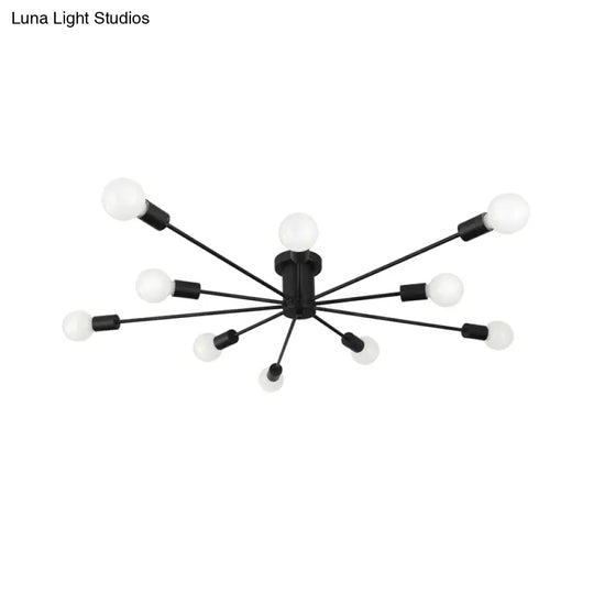 6/8 Head Retro Metal Ceiling Light Fixture - Semi Flush Mount Lighting For Bedroom In Black/White