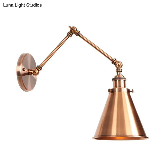 6/8 L 2-Joint Swing Arm Wall Light Industrial Lamp W/ Cone Shade - Bronze/Copper Copper / 6 A