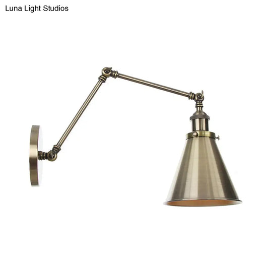 6/8 L 2-Joint Swing Arm Wall Light Industrial Lamp W/ Cone Shade - Bronze/Copper Bronze / 6 A