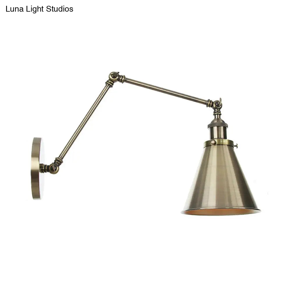 6/8 L 2-Joint Swing Arm Wall Light Industrial Lamp W/ Cone Shade - Bronze/Copper Bronze / 8 A