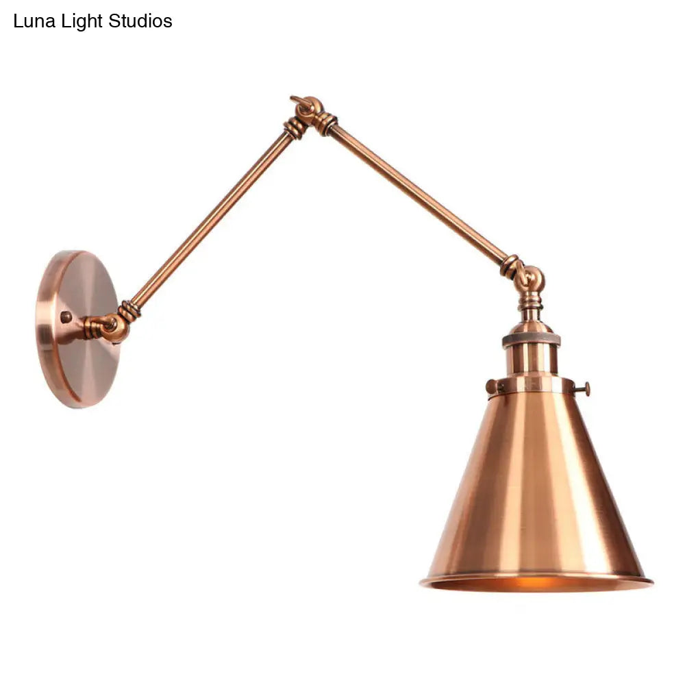 6/8 L 2-Joint Swing Arm Wall Light Industrial Lamp W/ Cone Shade - Bronze/Copper Copper / 8 A