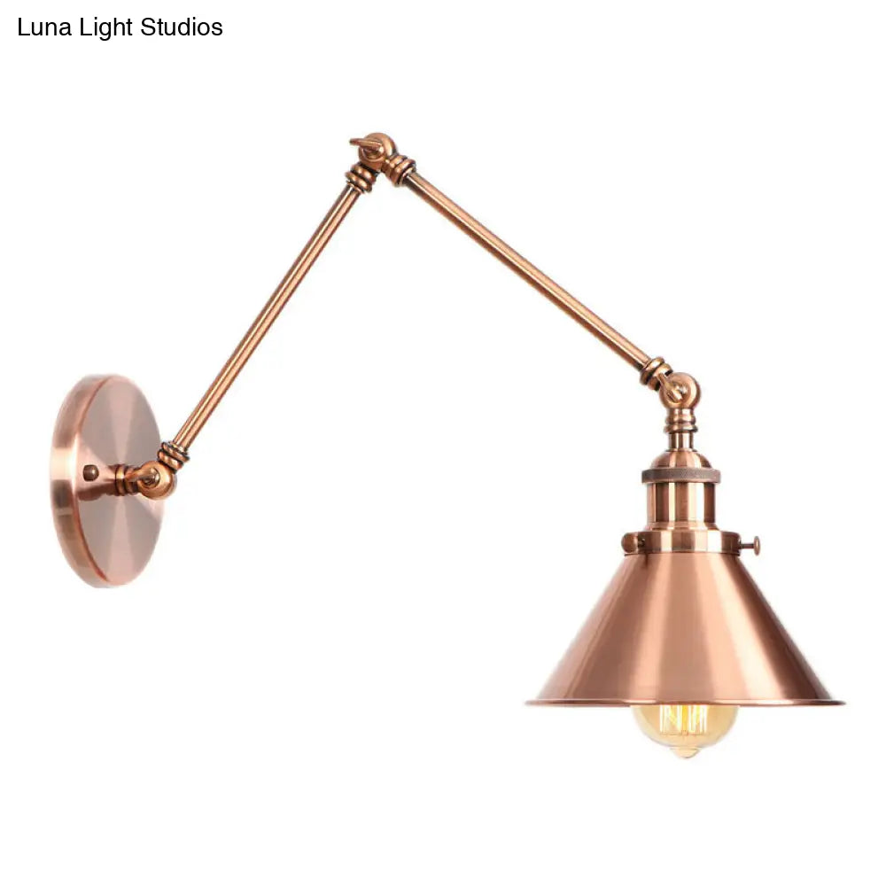 6/8 L 2-Joint Swing Arm Wall Light Industrial Lamp W/ Cone Shade - Bronze/Copper Copper / 8 B