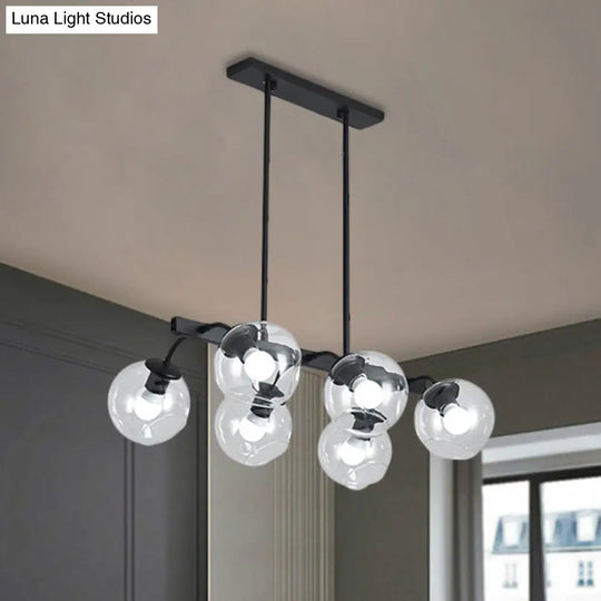 6/8-Light Modern Pendant With Black Orb Shade For Kitchen And Dining Room 6 / Clear