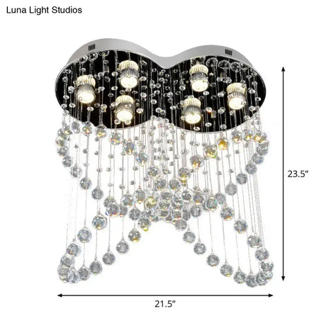 6-Light Crystal Orb Flush Mount Stainless Steel Butterfly Bedroom Ceiling Light