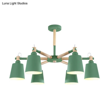 6-Light Macaron Baby Bedroom Chandelier - Metal & Wood Suspension Light
