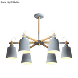 6-Light Macaron Baby Bedroom Chandelier - Metal & Wood Suspension Light