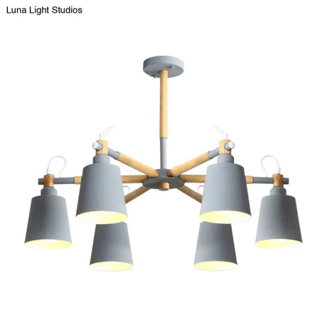 6-Light Macaron Baby Bedroom Chandelier - Metal & Wood Suspension Light