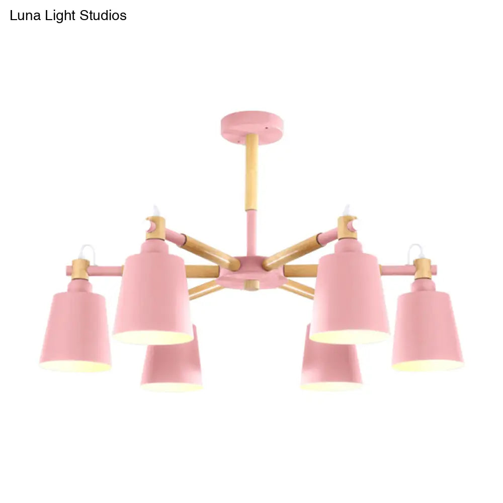 6-Light Macaron Baby Bedroom Chandelier - Metal & Wood Suspension Light