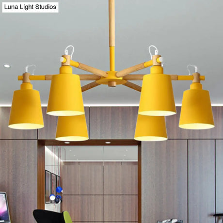 6-Light Macaron Baby Bedroom Chandelier - Metal & Wood Suspension Light