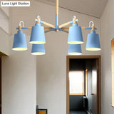 6-Light Macaron Baby Bedroom Chandelier - Metal & Wood Suspension Light